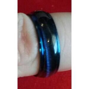 New Stainless Steel Faux Blue Tiger Eye Style Ring Band Size‎ 7.5 Womens